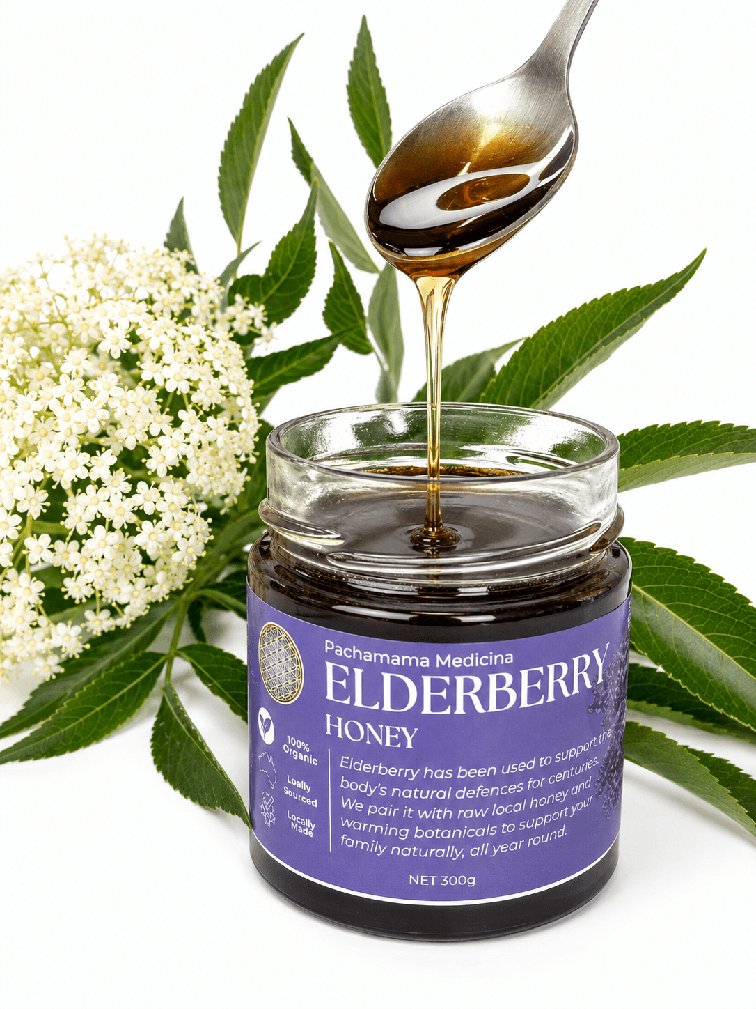 Raw elderberry honey immune food by Pachamama Medicina, handcrafted herbal medicine Northern Rivers