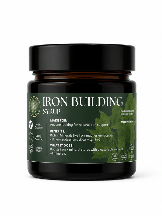 Pachamama Medicina Iron Building Syrup bottle, natural herbal iron tonic made in Northern Rivers NSW Australia