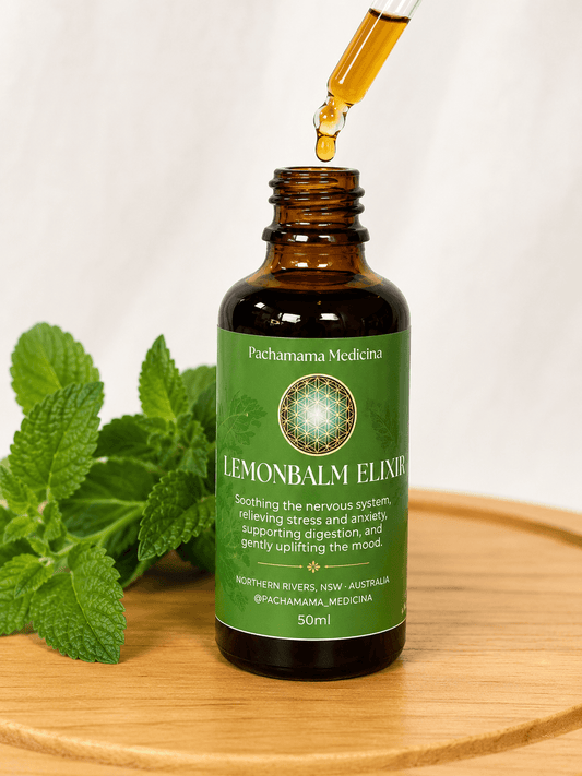 Pachamama Medicina Lemon Balm Elixir bottle, natural stress and anxiety support made in Northern Rivers NSW Australia